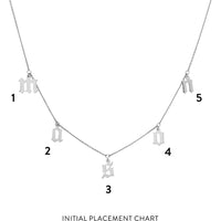 Olas d'Oro - 14K White Gold Gothic Initials Dangle Station Necklace - Customizable Design with 7mm High Letters