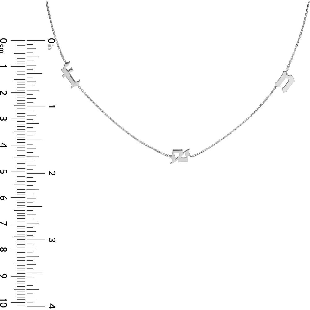 Olas d'Oro - 14K White Gold Gothic Initials Station Necklace with Adjustable Chain - 1.50g Total Weight