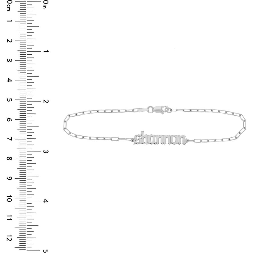 Olas d'Oro - 14K White Gold Gothic Nameplate Paper Clip Bracelet with Lobster Clasp - 2.00g Total Weight
