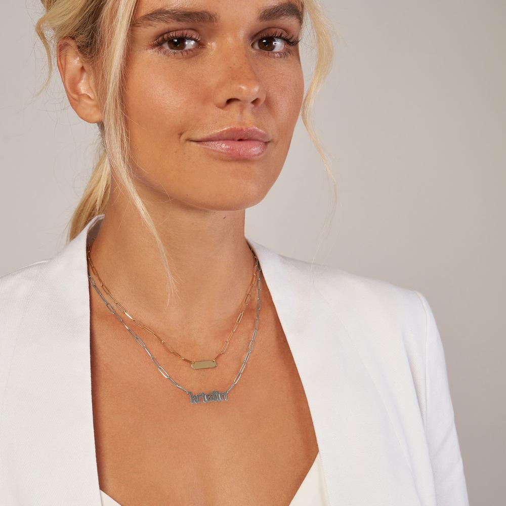 Olas d'Oro - 14K White Gold Gothic Nameplate Paper Clip Necklace  4.30g Weight