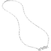 Olas d'Oro - 14K White Gold Gothic Nameplate Paper Clip Necklace  4.30g Weight