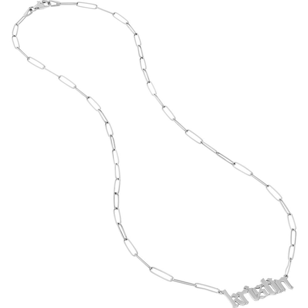 Olas d'Oro - 14K White Gold Gothic Nameplate Paper Clip Necklace  4.30g Weight