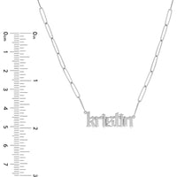 Olas d'Oro - 14K White Gold Gothic Nameplate Paper Clip Necklace  4.30g Weight