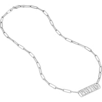 Olas d'Oro - 14K White Gold Gothic Nameplate Paper Clip Necklace with Bezel Set Diamond - 0.02 Carat Total Diamond Weight