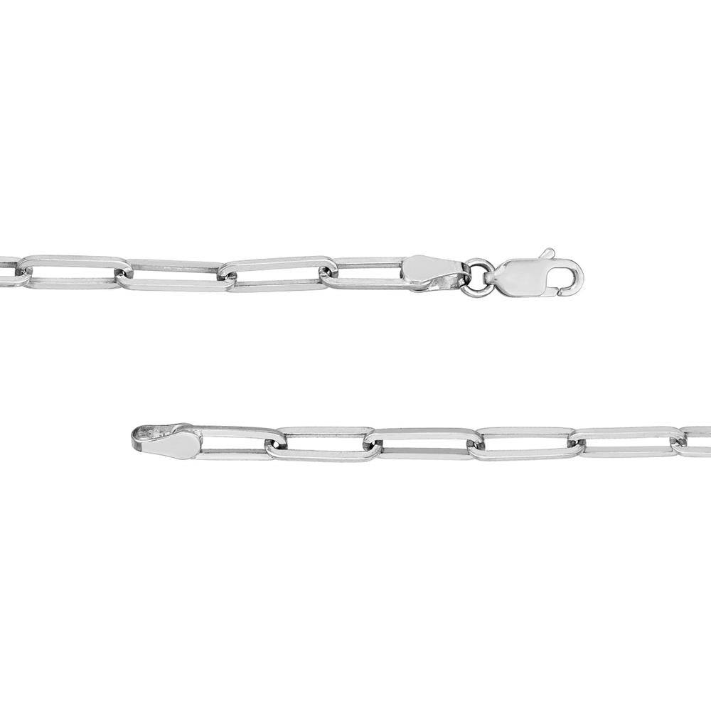 Olas d'Oro - 14K White Gold Gothic Nameplate Paper Clip Necklace with Bezel Set Diamond - 0.02 Carat Total Diamond Weight