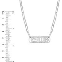 Olas d'Oro - 14K White Gold Gothic Nameplate Paper Clip Necklace with Bezel Set Diamond - 0.02 Carat Total Diamond Weight