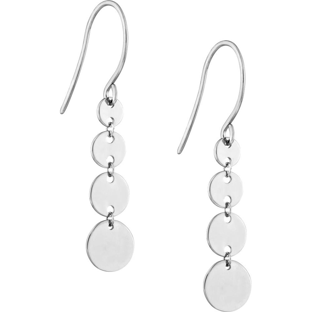 Olas d'Oro - 14K White Gold Graduated Disc Dangle Earrings - 1.55g