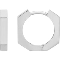 Olas d'Oro - 14K White Gold Heptagon Shaped Polished Huggie Earrings - 2.41g Total Weight