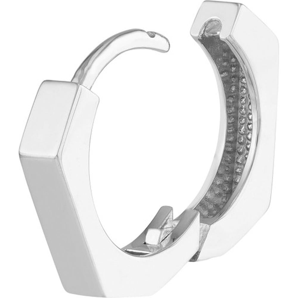 Olas d'Oro - 14K White Gold Heptagon Shaped Polished Huggie Earrings - 2.41g Total Weight