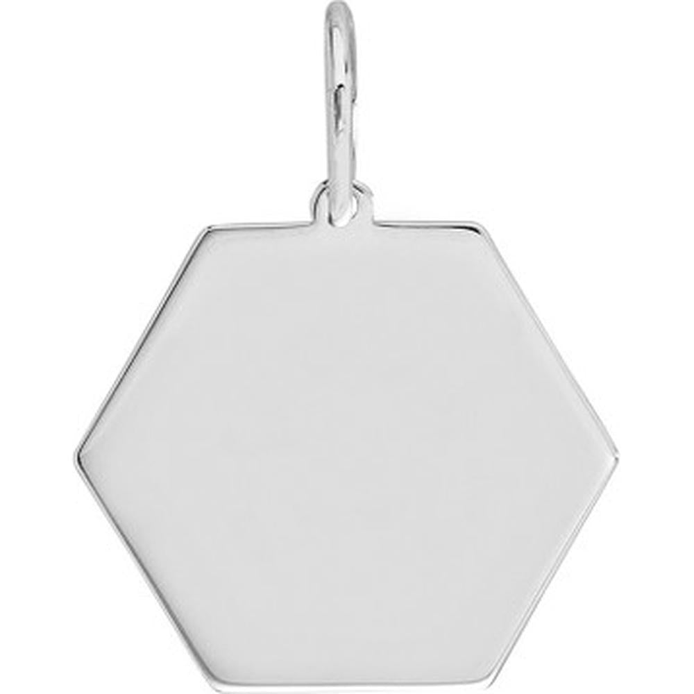 Olas d'Oro - 14K White Gold Hexagon Engravable Charm Pendant - 1.55g