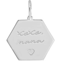 Olas d'Oro - 14K White Gold Hexagon Engravable Charm Pendant - 1.55g