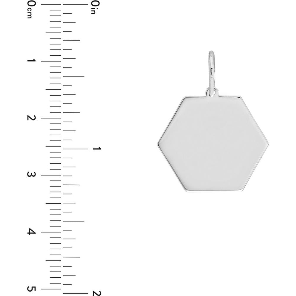 Olas d'Oro - 14K White Gold Hexagon Engravable Charm Pendant - 1.55g