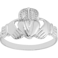 Olas d'Oro - 14K White Gold High-Polished Claddagh Ring for Men
