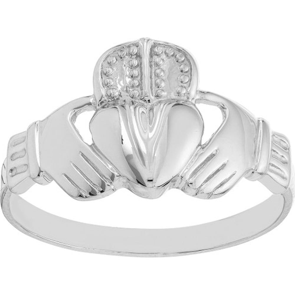Olas d'Oro - 14K White Gold High-Polished Claddagh Ring for Men