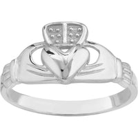 Olas d'Oro - 14K White Gold High-Polished Claddagh Ring for Women - Timeless Symbol of Love and Loyalty