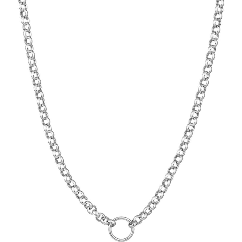 Olas d'Oro - 14K White Gold Hollow Rolo Chain Necklace with Charm-Ready Open Ring - 6.50 Grams