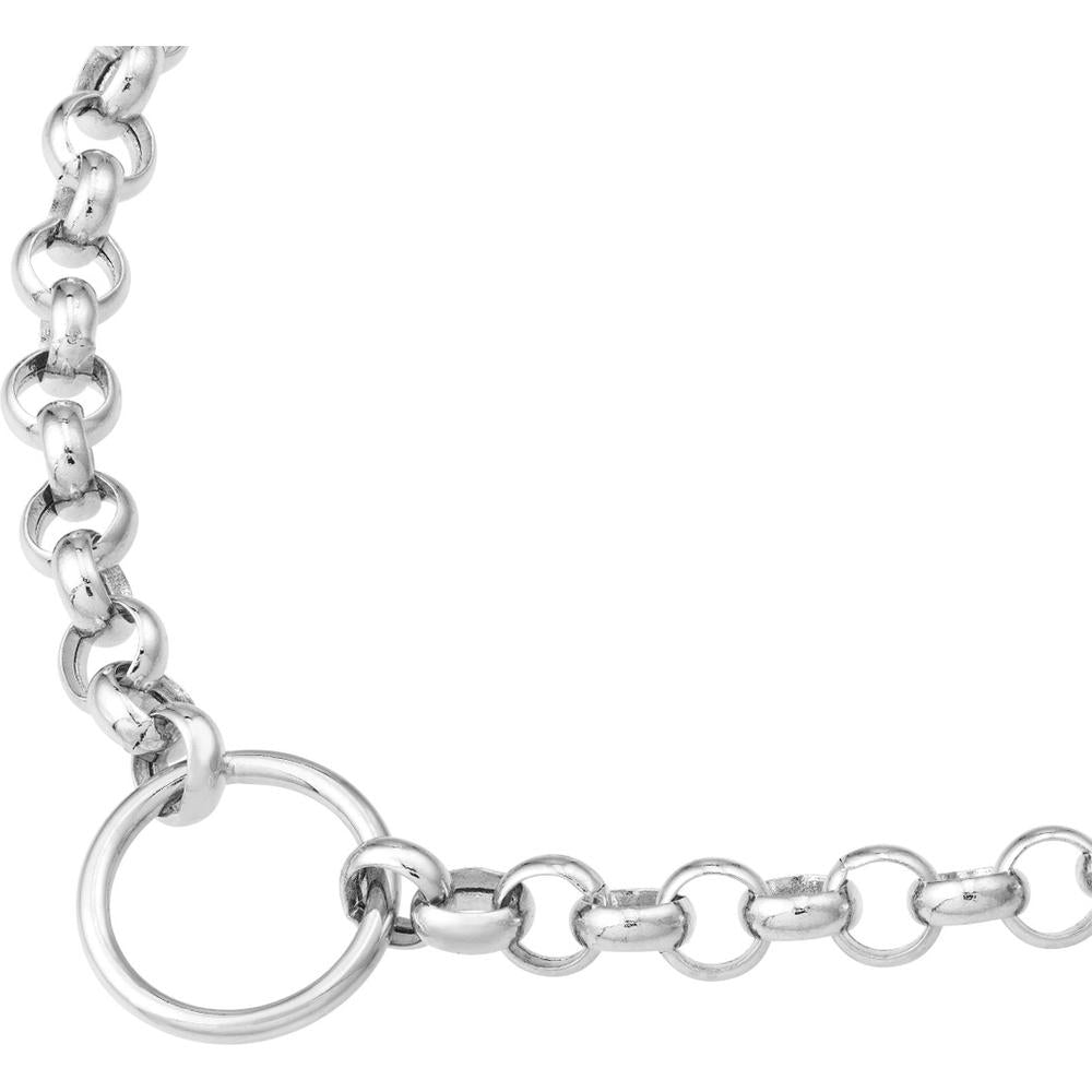 Olas d'Oro - 14K White Gold Hollow Rolo Chain Necklace with Charm-Ready Open Ring - 6.50 Grams