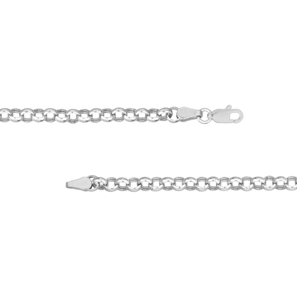 Olas d'Oro - 14K White Gold Hollow Rolo Chain Necklace with Charm-Ready Open Ring - 6.50 Grams