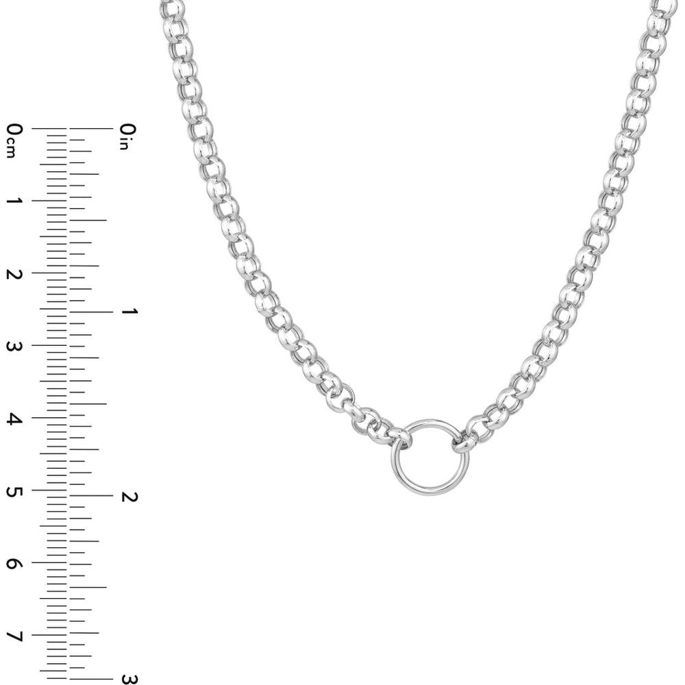 Olas d'Oro - 14K White Gold Hollow Rolo Chain Necklace with Charm-Ready Open Ring - 6.50 Grams