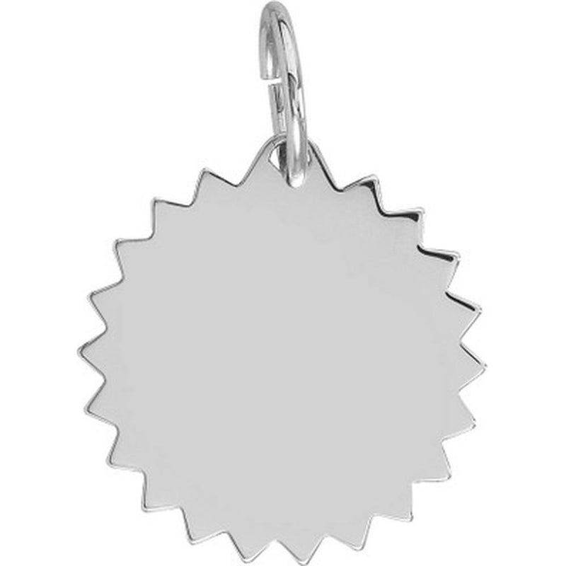 Olas d'Oro - 14K White Gold Jagged Circle Engravable Charm - 17mm