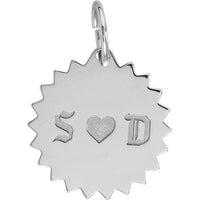 Olas d'Oro - 14K White Gold Jagged Circle Engravable Charm - 17mm