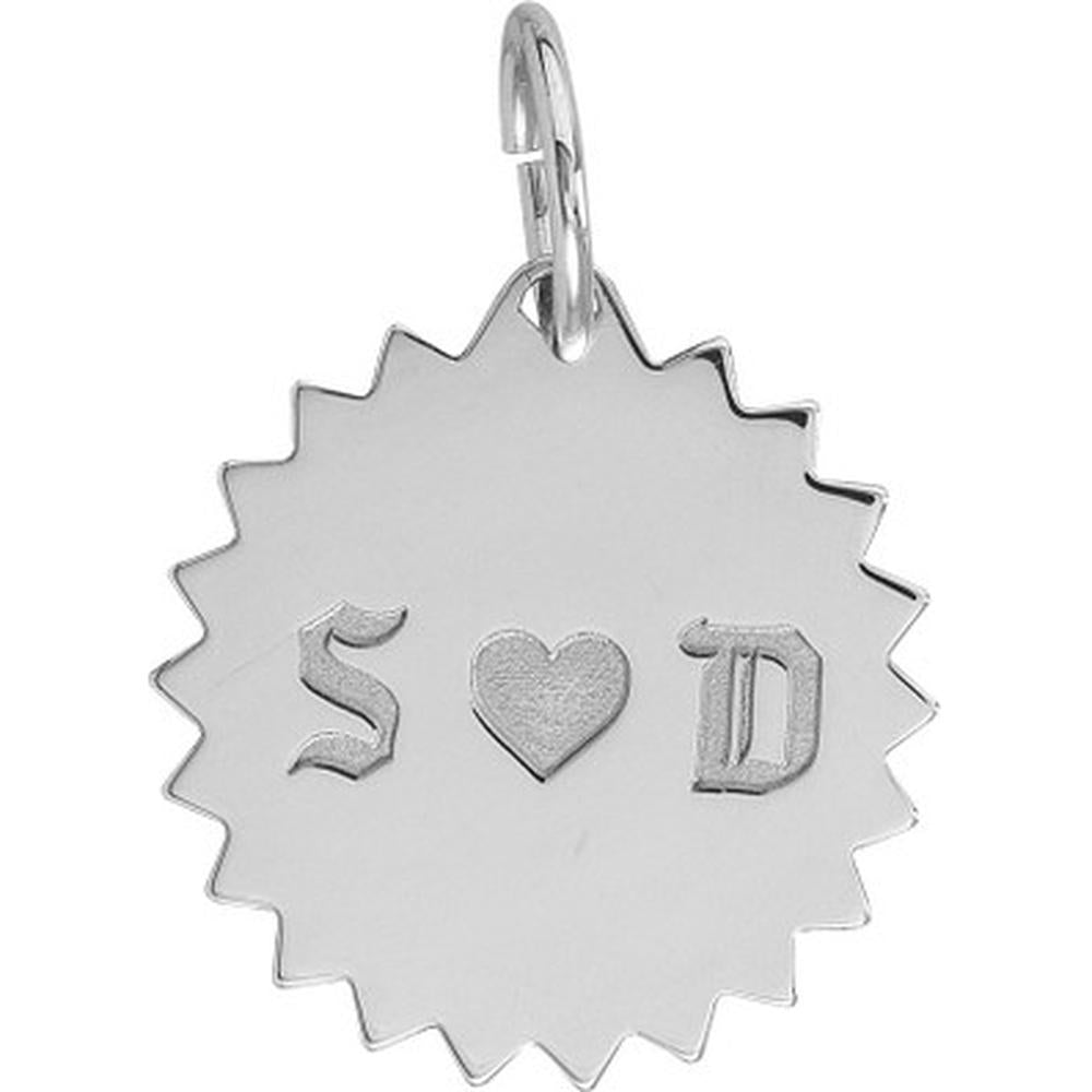 Olas d'Oro - 14K White Gold Jagged Circle Engravable Charm - 17mm