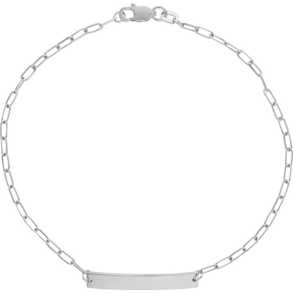 Olas d'Oro - 14K White Gold Kid ID Bracelet with Diamond-Cut Long Anchor Chain