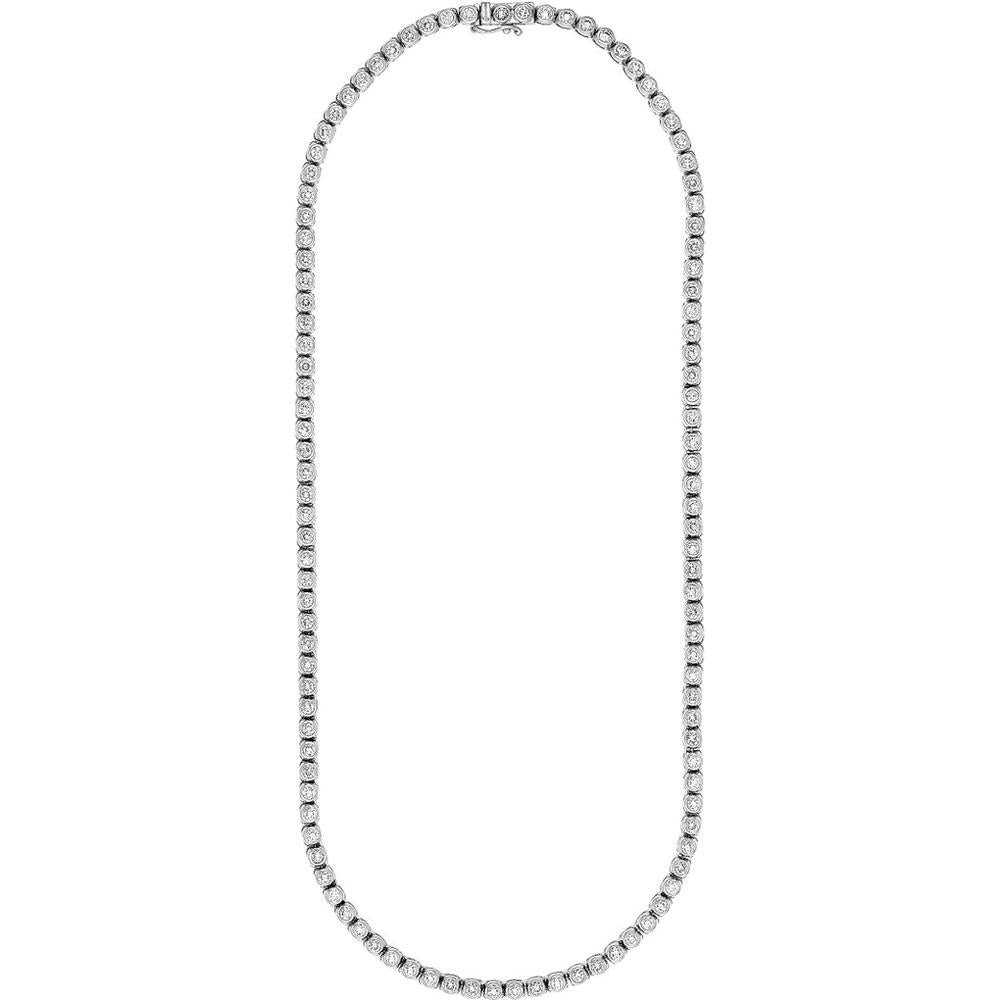 Olas d'Oro - 14K White Gold Large Bezel Set Diamond Tennis Necklace - 7.10 Carat Total Diamond Weight