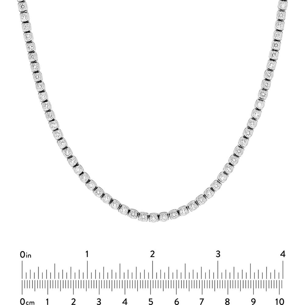 Olas d'Oro - 14K White Gold Large Bezel Set Diamond Tennis Necklace - 7.10 Carat Total Diamond Weight