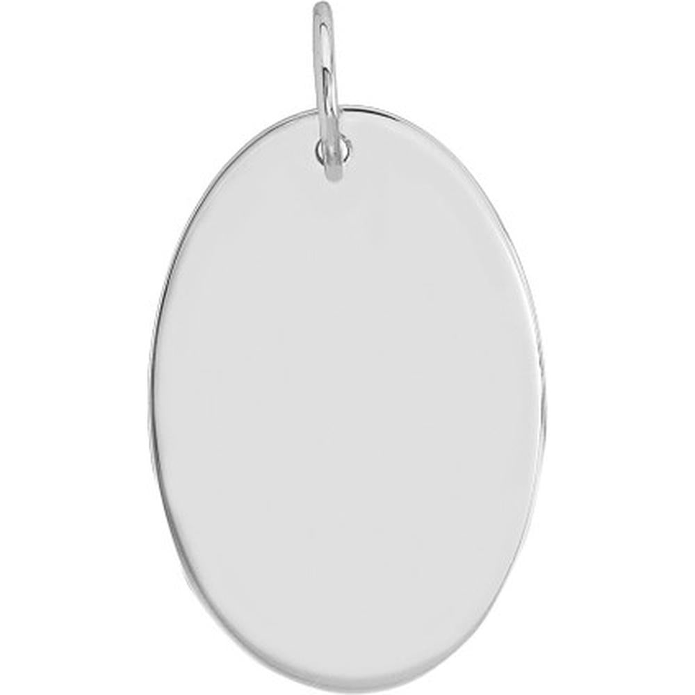Olas d'Oro - 14K White Gold Large Oval Engravable Charm Pendant - 3.10g