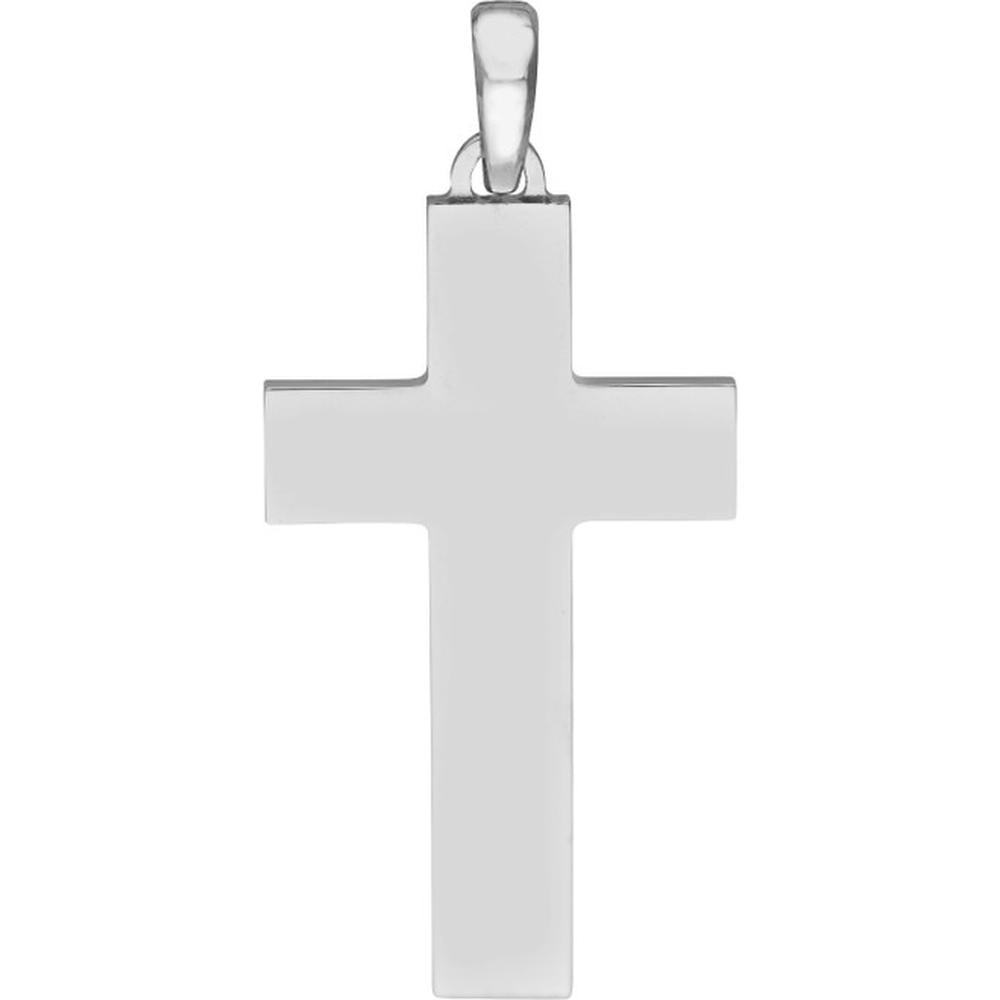 Olas d'Oro - 14K White Gold Large Plain Flat Polished Cross Pendant - 4.95g
