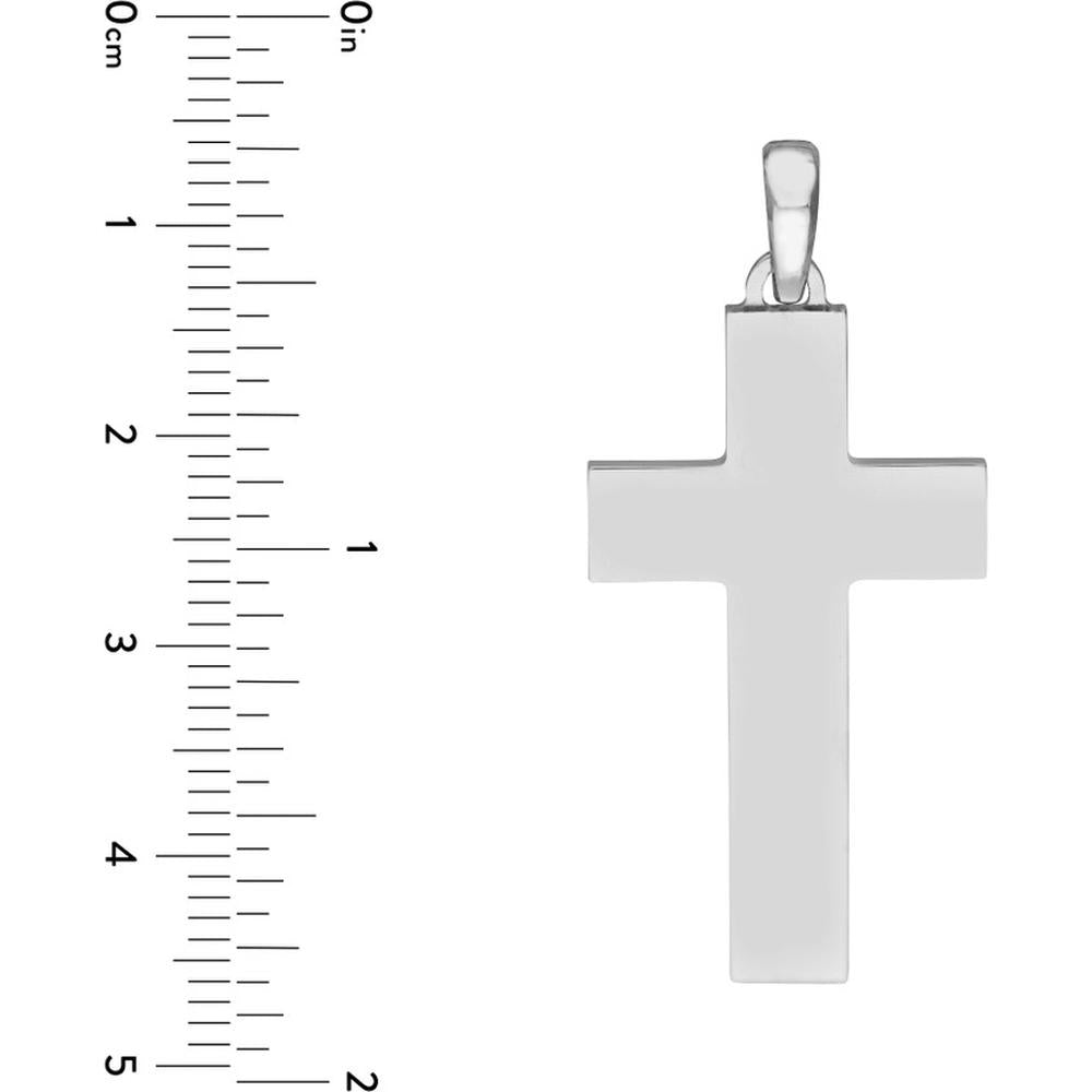 Olas d'Oro - 14K White Gold Large Plain Flat Polished Cross Pendant - 4.95g