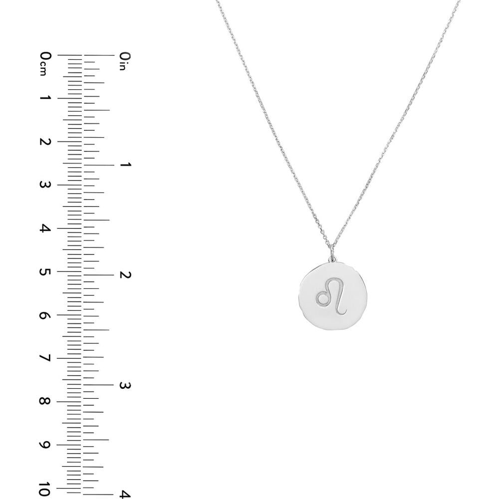 Olas d'Oro - 14K White Gold Leo Organic Disc Pendant Necklace with Engraved Lion Symbol