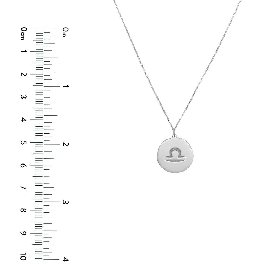 Olas d'Oro - 14K White Gold Libra Organic Disc Pendant Necklace with Engraved Scales Symbol - 3.10g Total Weight