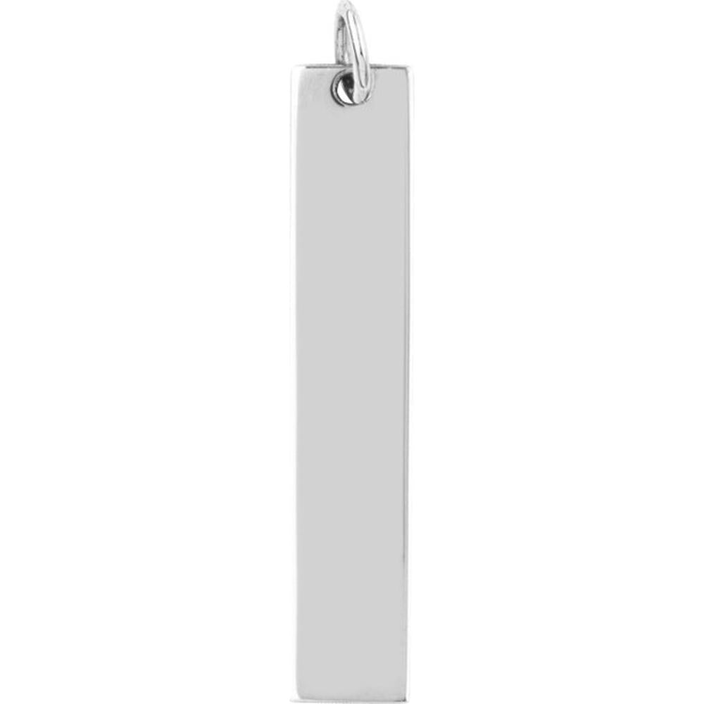 Olas d'Oro - 14K White Gold Long Vertical Bar Engravable Pendant Charm - 2.00g