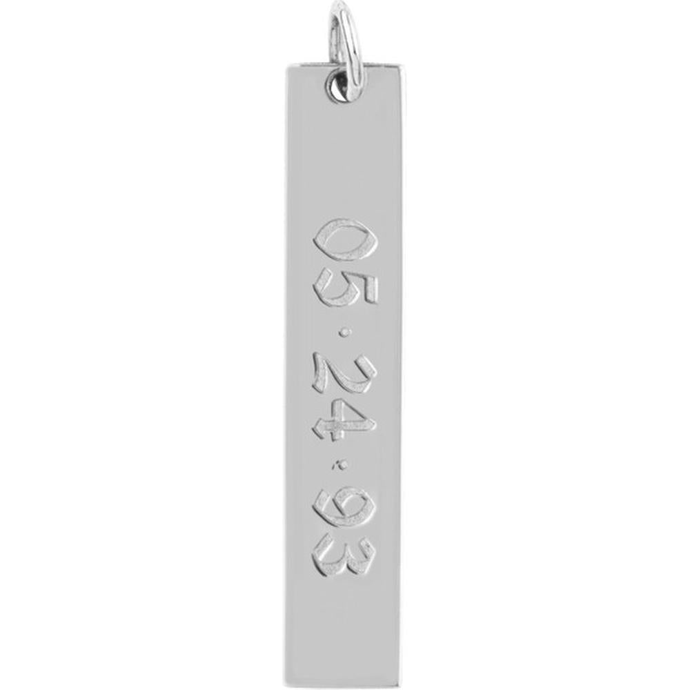 Olas d'Oro - 14K White Gold Long Vertical Bar Engravable Pendant Charm - 2.00g