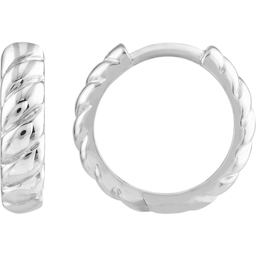 Olas d'Oro - 14K White Gold Medium Ribbed Polished Hoops - 2.30g
