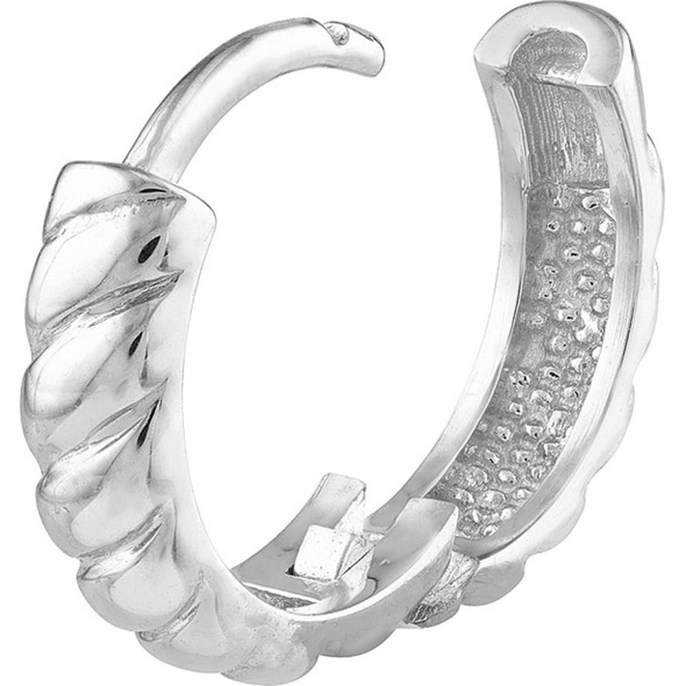 Olas d'Oro - 14K White Gold Medium Ribbed Polished Hoops - 2.30g
