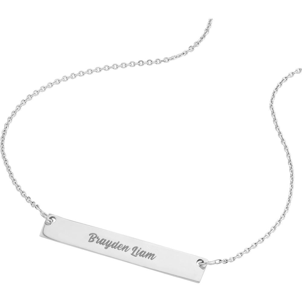 Olas d'Oro - 14K White Gold Mini Bar Necklace with Adjustable Chain - 2.14g