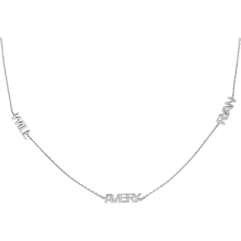 Olas d'Oro - 14K White Gold Mini Block Nameplate Station Necklace  Customizable Adjustable Chain