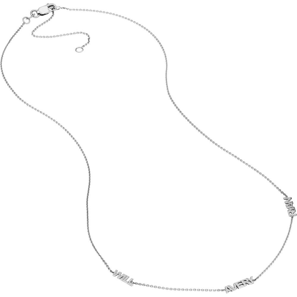 Olas d'Oro - 14K White Gold Mini Block Nameplate Station Necklace  Customizable Adjustable Chain