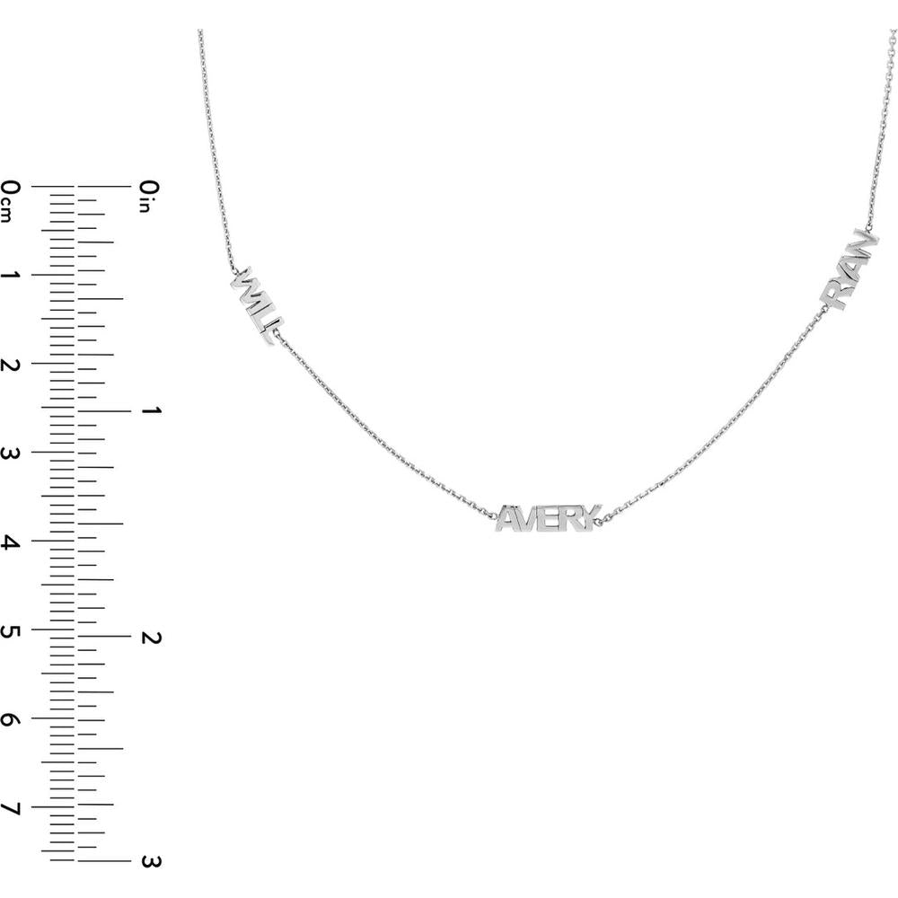 Olas d'Oro - 14K White Gold Mini Block Nameplate Station Necklace  Customizable Adjustable Chain