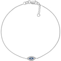 Olas d'Oro - 14K White Gold Mini CZ Evil Eye Adjustable Bracelet - Symbol of Protection