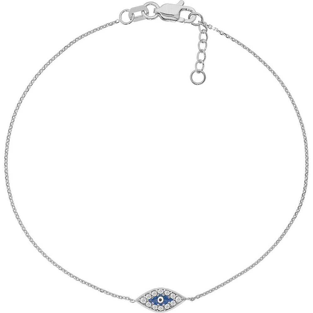 Olas d'Oro - 14K White Gold Mini CZ Evil Eye Adjustable Bracelet - Symbol of Protection