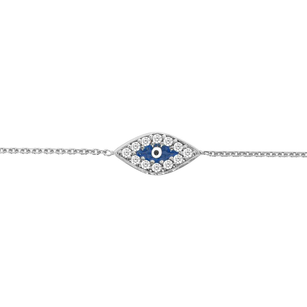 Olas d'Oro - 14K White Gold Mini CZ Evil Eye Adjustable Bracelet - Symbol of Protection
