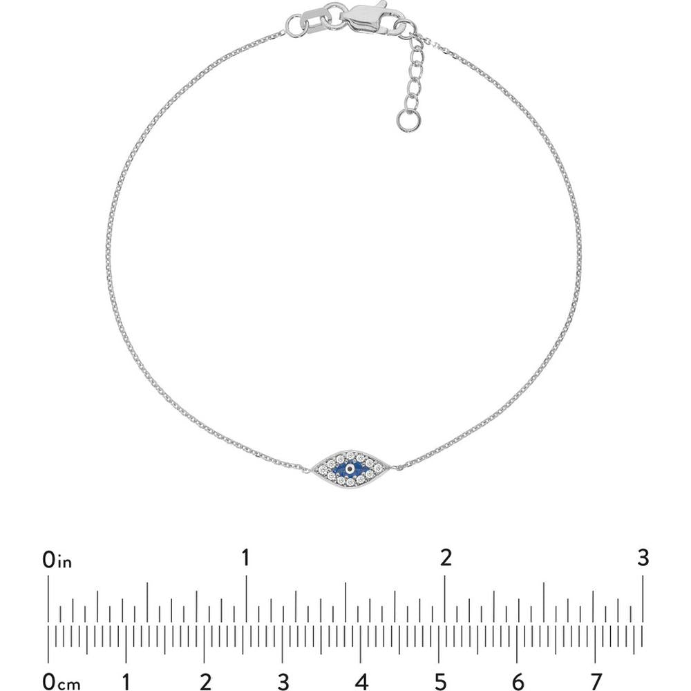 Olas d'Oro - 14K White Gold Mini CZ Evil Eye Adjustable Bracelet - Symbol of Protection
