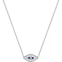 Olas d'Oro - 14K White Gold Mini CZ Evil Eye Adjustable Necklace with Blue Center Stone