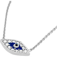 Olas d'Oro - 14K White Gold Mini CZ Evil Eye Adjustable Necklace with Blue Center Stone