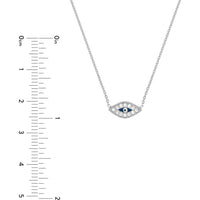 Olas d'Oro - 14K White Gold Mini CZ Evil Eye Adjustable Necklace with Blue Center Stone