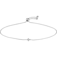 Olas d'Oro - 14K White Gold Mini Diamond Cross Bolo Bracelet - 0.03 Carat Diamond Total Weight